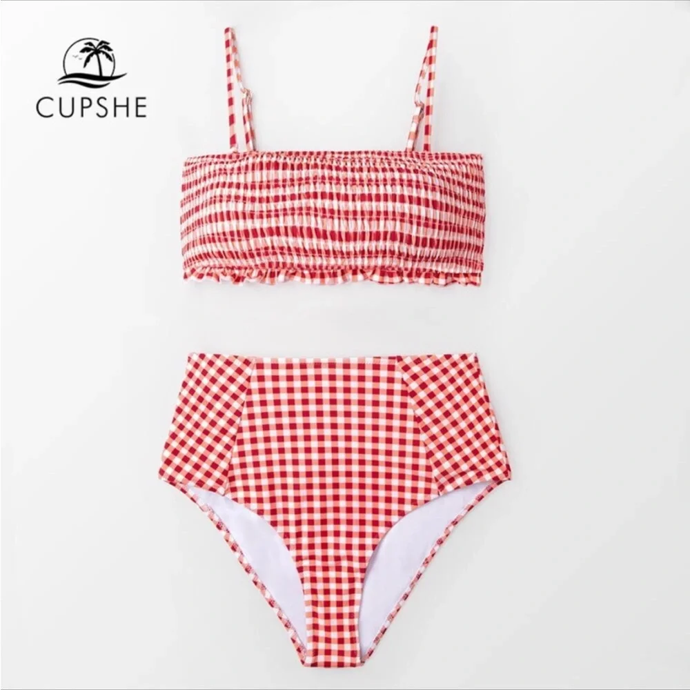 #11 Cupshe gingham high rise 👙 Sz medium nwt - Picture 3 of 9